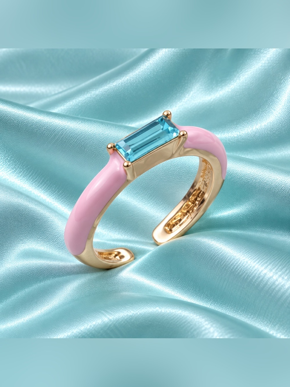 💗 Pink & Blue Y2K Candy Ring | Clear Glass Stone | Adjustable